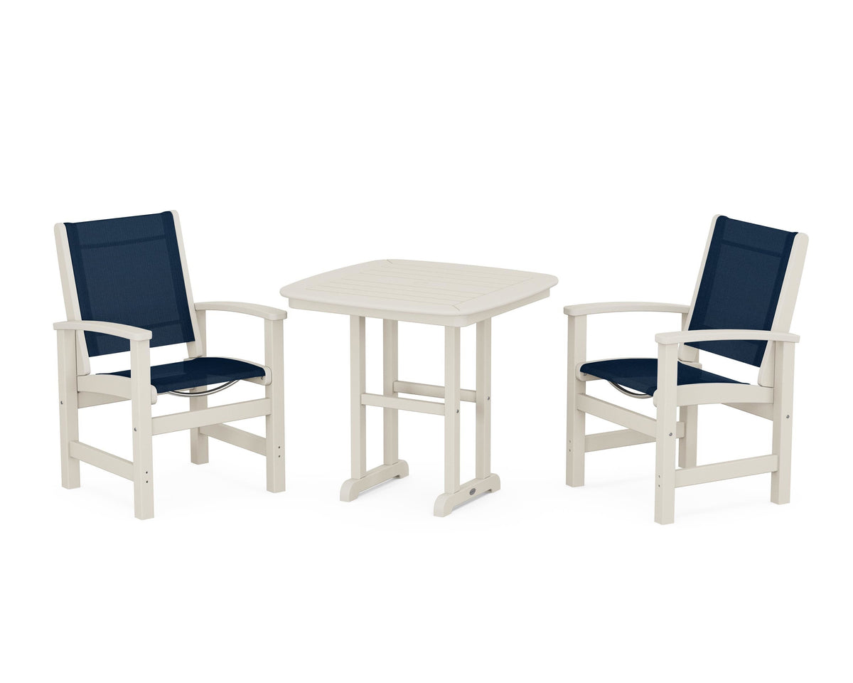POLYWOOD Coastal 3-Piece Dining Set in Sand / Navy Blue