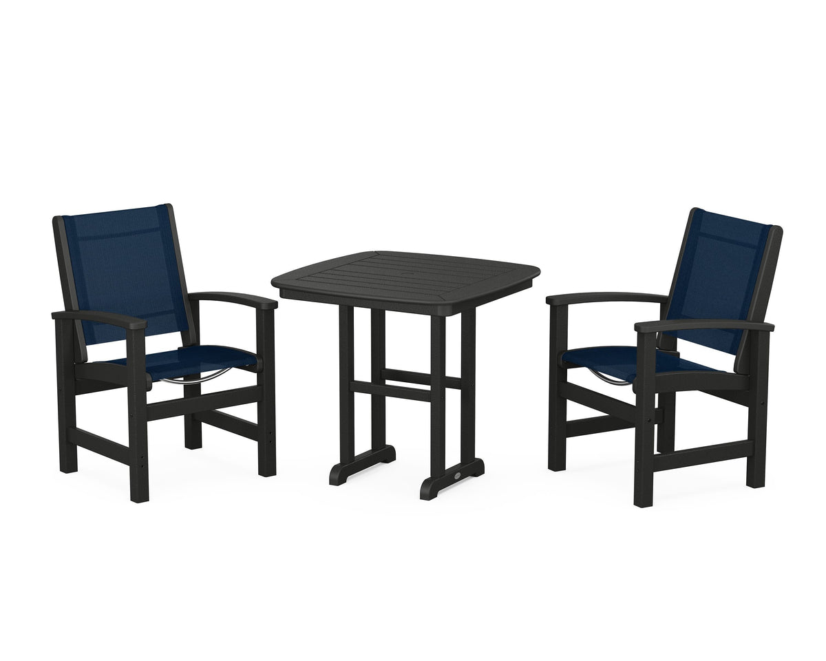 POLYWOOD Coastal 3-Piece Dining Set in Black / Navy Blue