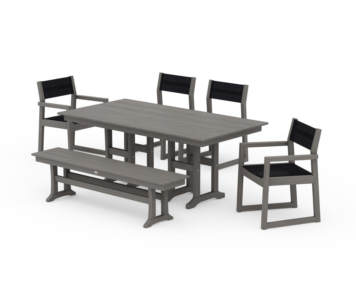 POLYWOOD EDGE Sling 6-Piece Farmhouse Dining Set in Driftwood / Black