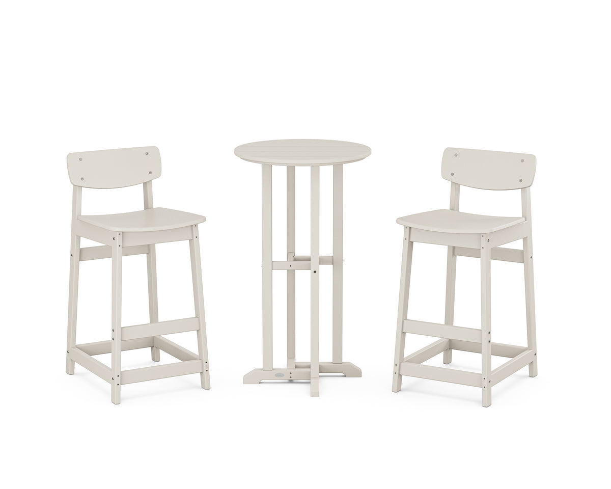 POLYWOOD Modern Studio Urban Lowback Bar Chair 3-Piece Bistro Set in Sand