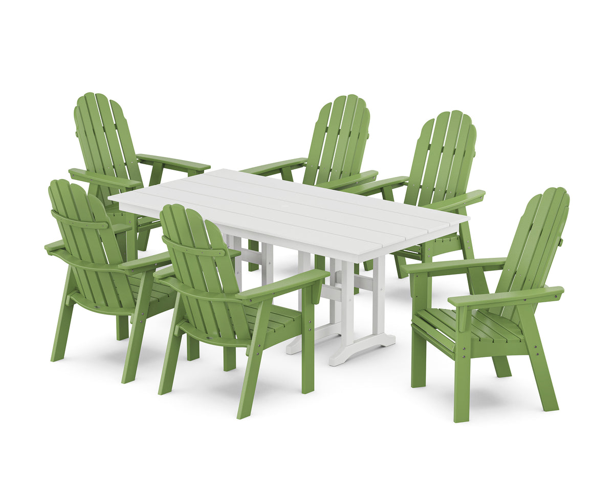 POLYWOOD Vineyard Curveback Adirondack Chair 7-Piece Farmhouse Dining Set in Lime / White