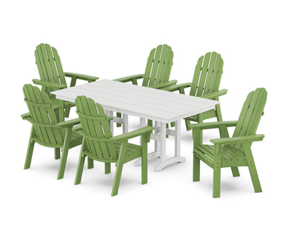 POLYWOOD Vineyard Curveback Adirondack Chair 7-Piece Farmhouse Dining Set in Lime / White