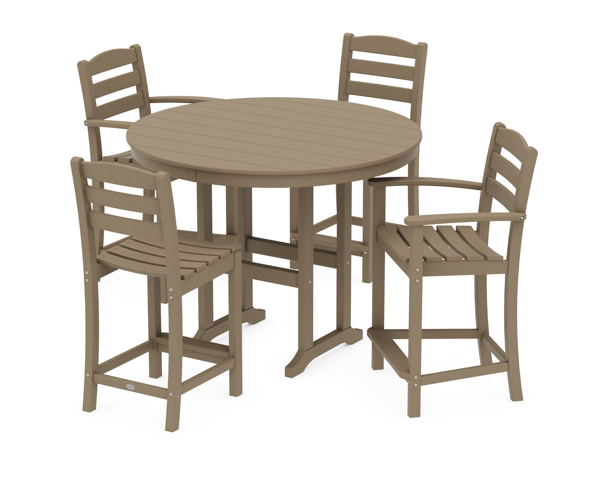 POLYWOOD La Casa Café 5-Piece Round Farmhouse Counter Dining Set in Vintage Sahara