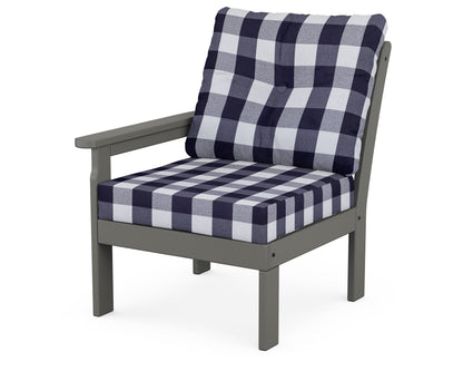 POLYWOOD Vineyard Modular Left Arm Chair in Slate Grey / Buffalo Plaid Navy