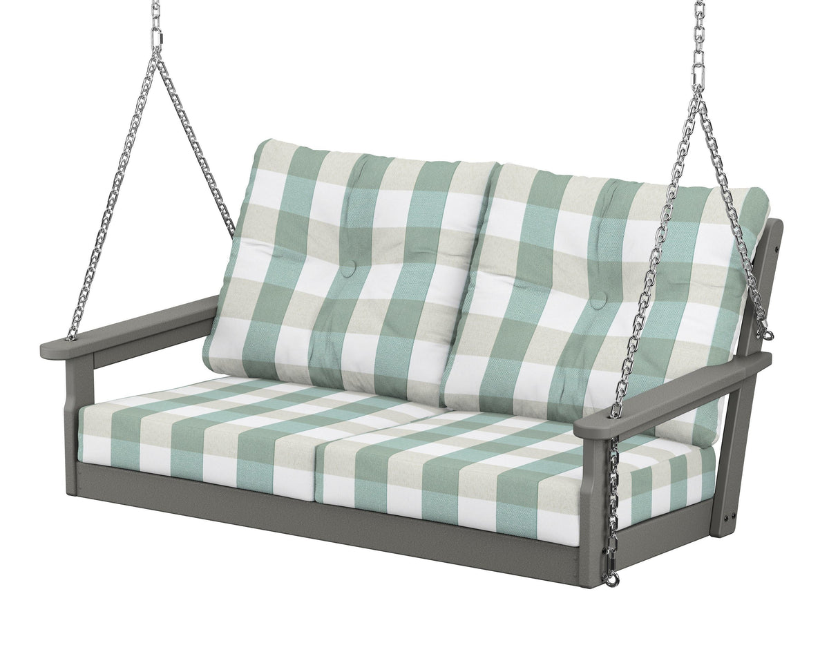 POLYWOOD Vineyard Deep Seating Swing in Slate Grey / Buffalo Plaid Glacier Spa
