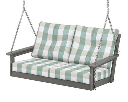POLYWOOD Vineyard Deep Seating Swing in Slate Grey / Buffalo Plaid Glacier Spa