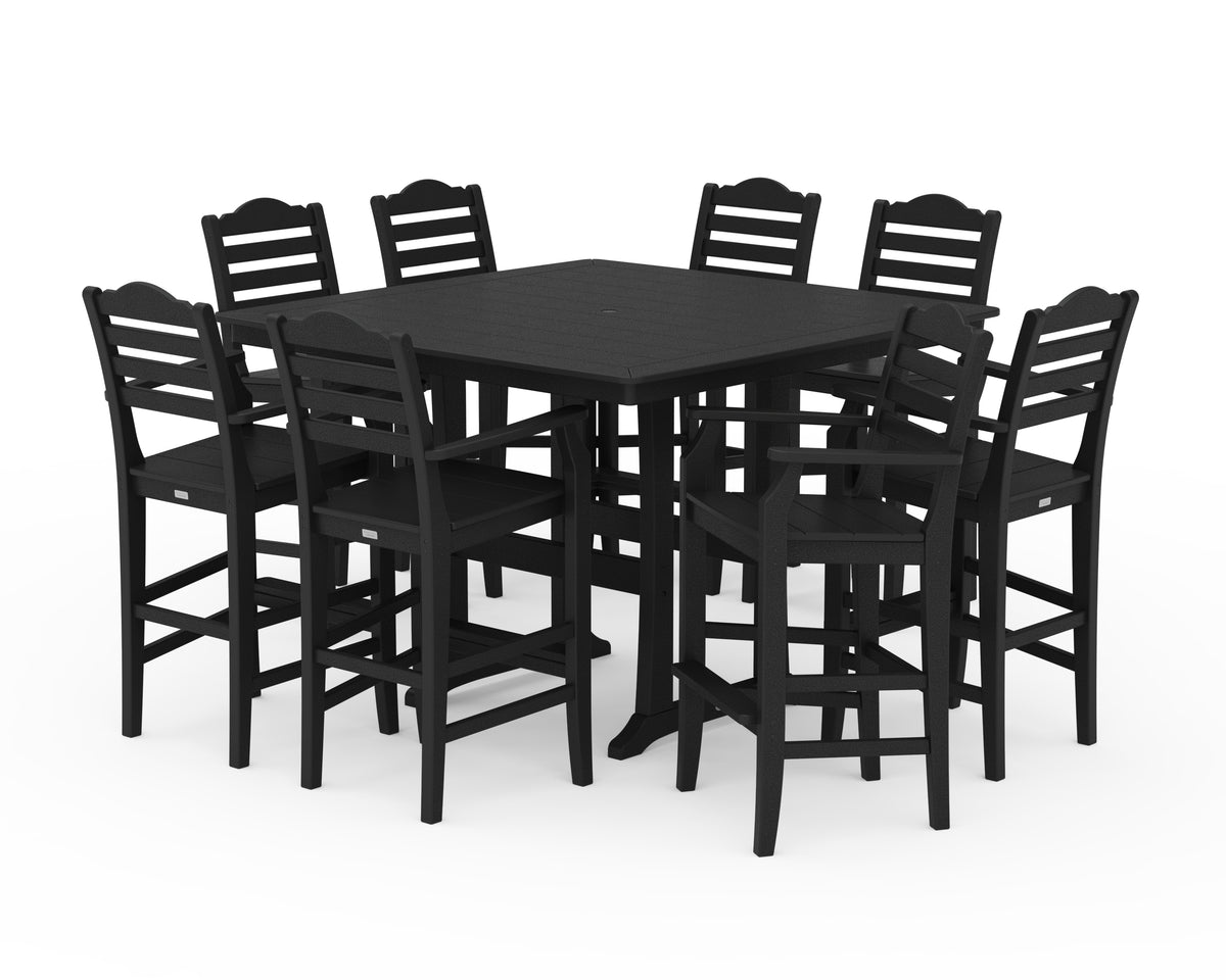 POLYWOOD Savannah 9-Piece Square Bar Set with Trestle Legs in Black
