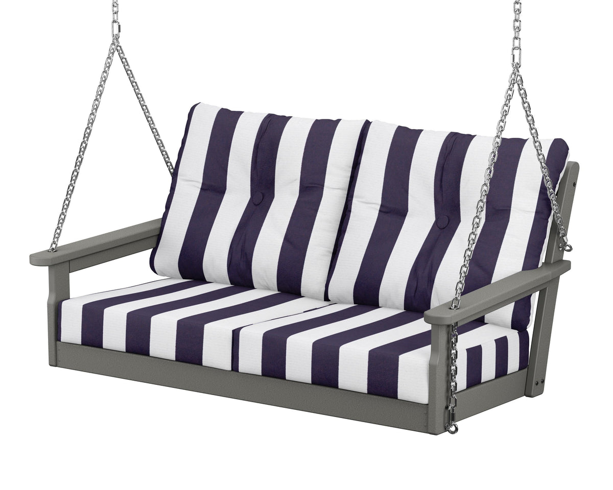 POLYWOOD Vineyard Deep Seating Swing in Slate Grey / Cabana Stripe Navy