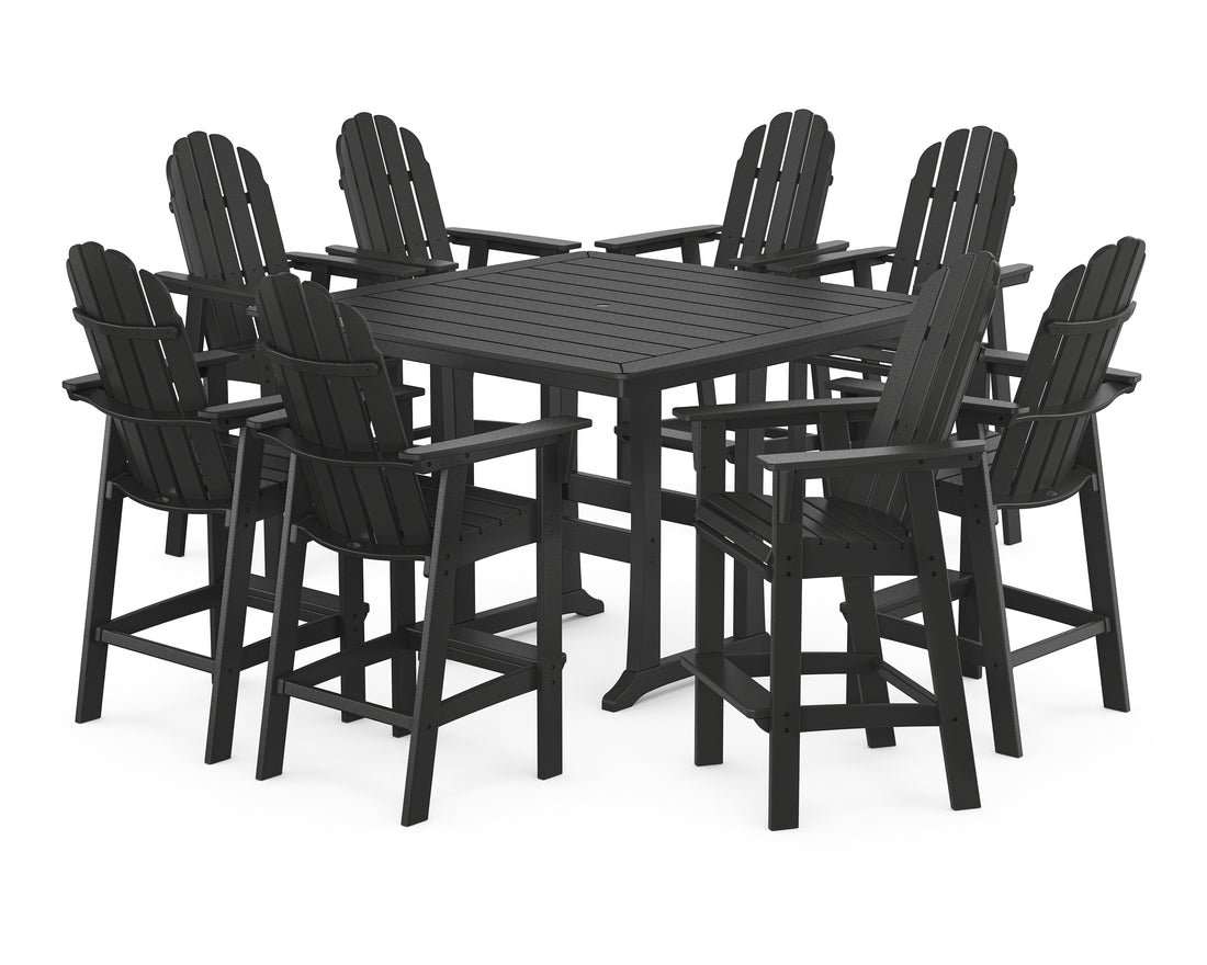 POLYWOOD Vineyard Curveback Adirondack 9-Piece Trestle Bar Set in Black