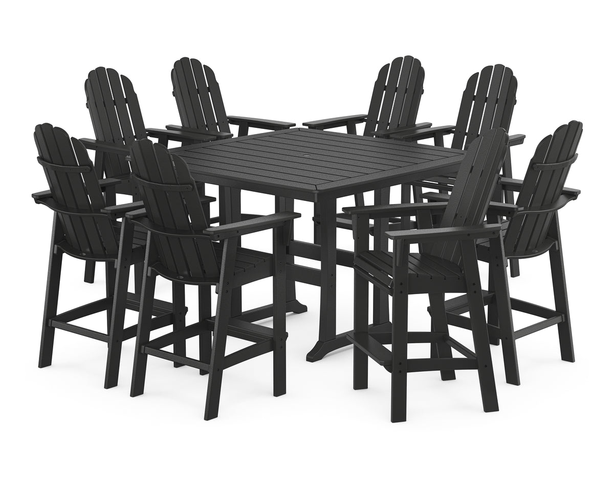 POLYWOOD Vineyard Curveback Adirondack 9-Piece Trestle Bar Set in Black