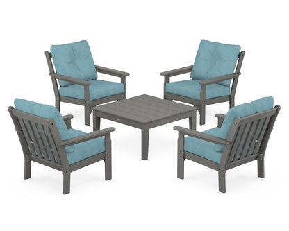 POLYWOOD Vineyard 5-Piece Deep Seating Conversation Set in Slate Grey / Lattice Sky Blue