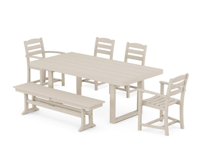 POLYWOOD La Casa Café 6-Piece Dining Set with Bench - 39" x 78" Table in Sand