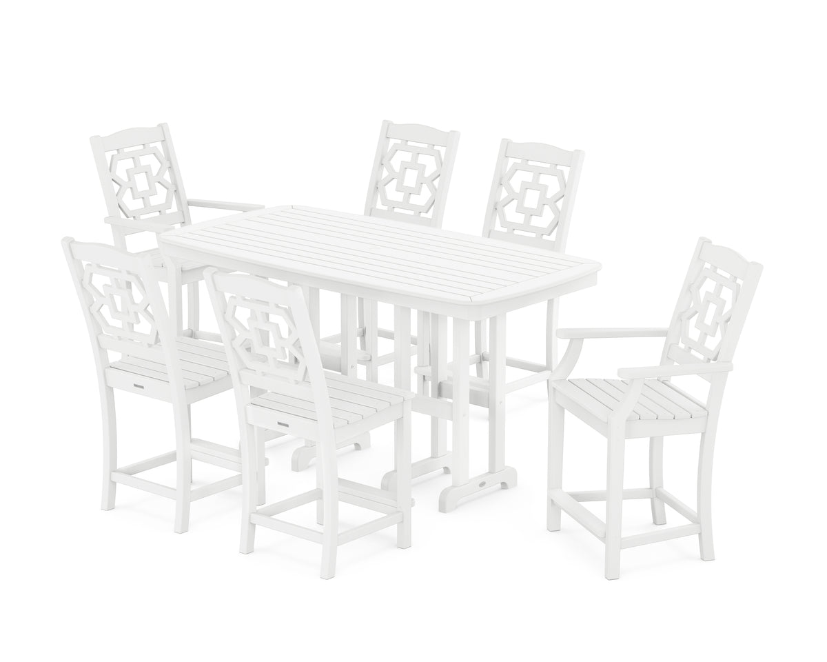 POLYWOOD Chinoiserie 7-Piece Counter Set in White