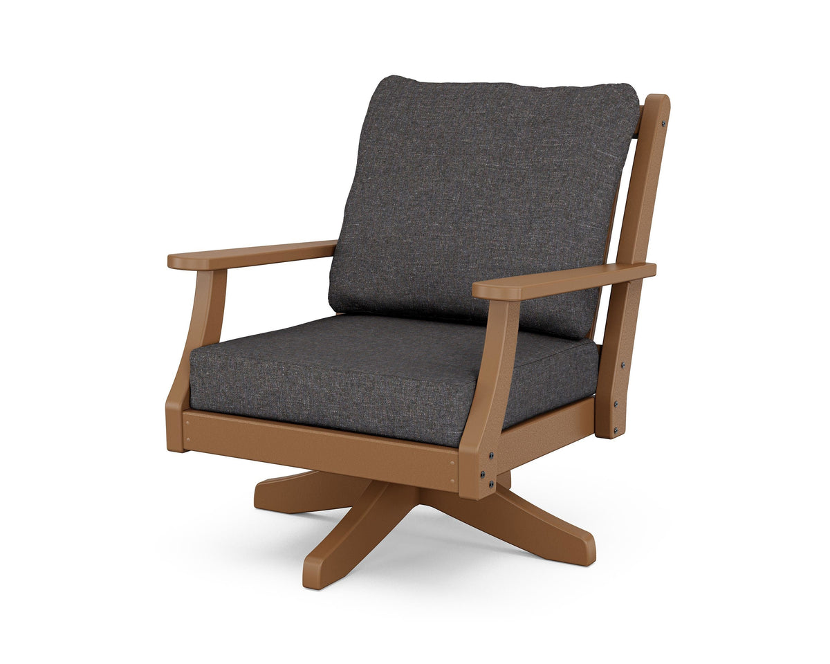 POLYWOOD Wovendale Deep Seating Swivel Chair in Teak / Ash Charcoal