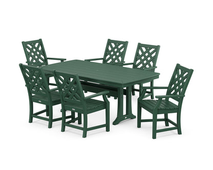 POLYWOOD Wovendale Arm Chair 7-Piece Dining Set with Trestle Legs in Green