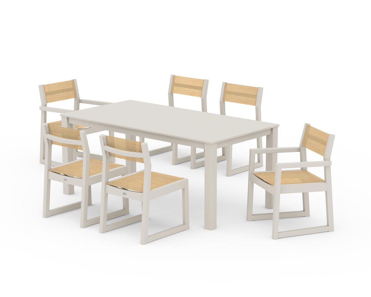 POLYWOOD EDGE Sling 7-Piece Parsons Dining Set in Sand / Dupioni Apricot