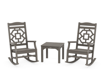 POLYWOOD Chinoiserie 3-Piece Rocking Chair Set in Driftwood