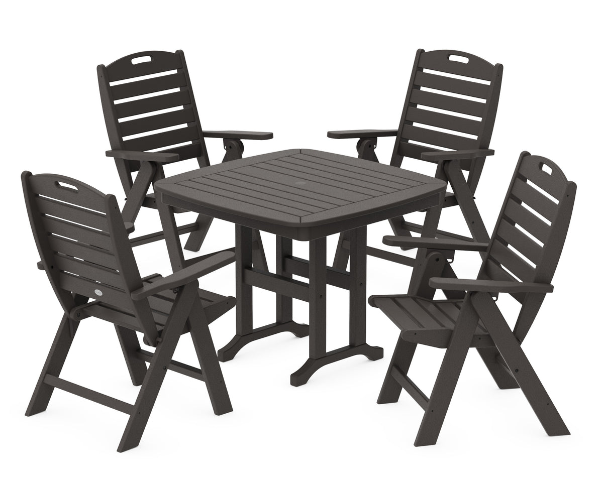 POLYWOOD Nautical Folding Highback Chair 5-Piece Dining Set in Vintage Coffee