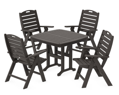 POLYWOOD Nautical Folding Highback Chair 5-Piece Dining Set in Vintage Coffee