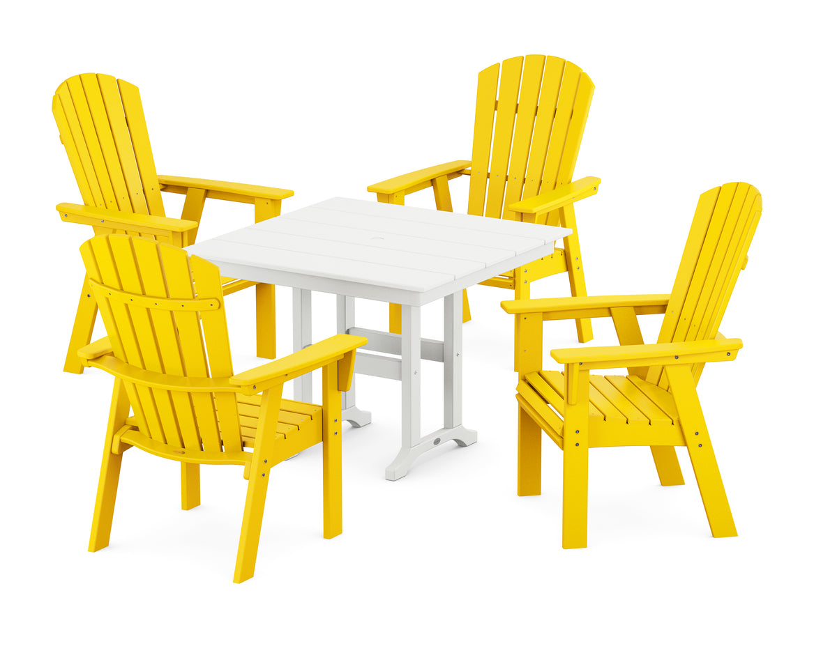 POLYWOOD Nautical Curveback Adirondack 5-Piece Farmhouse Dining Set in Lemon / White