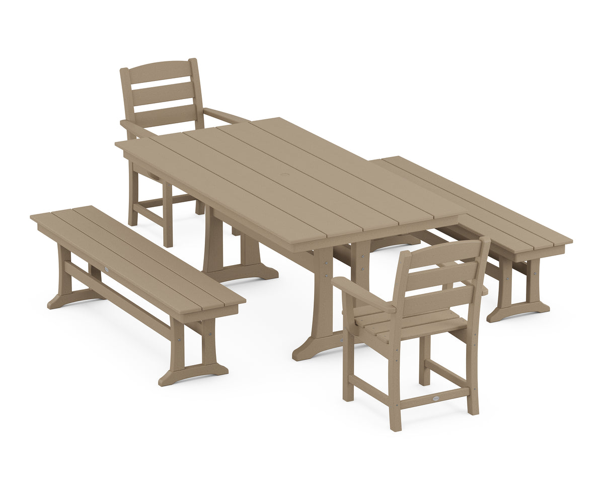 POLYWOOD Lakeside 5-Piece Farmhouse Dining Set with Trestle Legs in Vintage Sahara