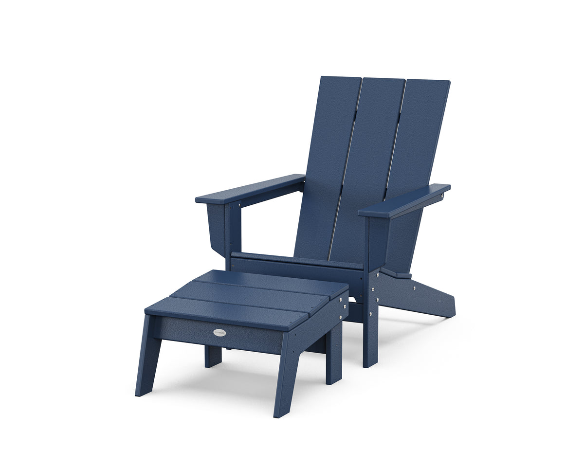 POLYWOOD Modern Studio Adirondack Chair with Ottoman in Navy