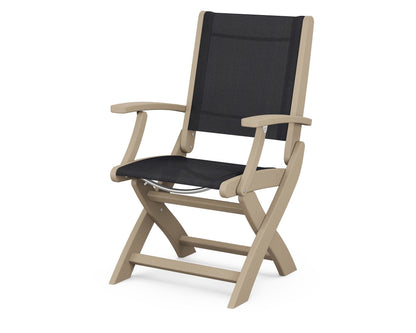 POLYWOOD Coastal Folding Chair in Vintage Sahara with Vintage Sahara arms and Black sling