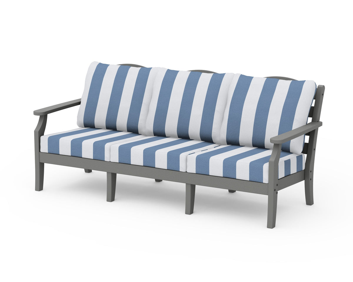 POLYWOOD Savannah Deep Seating Sofa in Slate Grey / Cabana Stripe Sky Blue