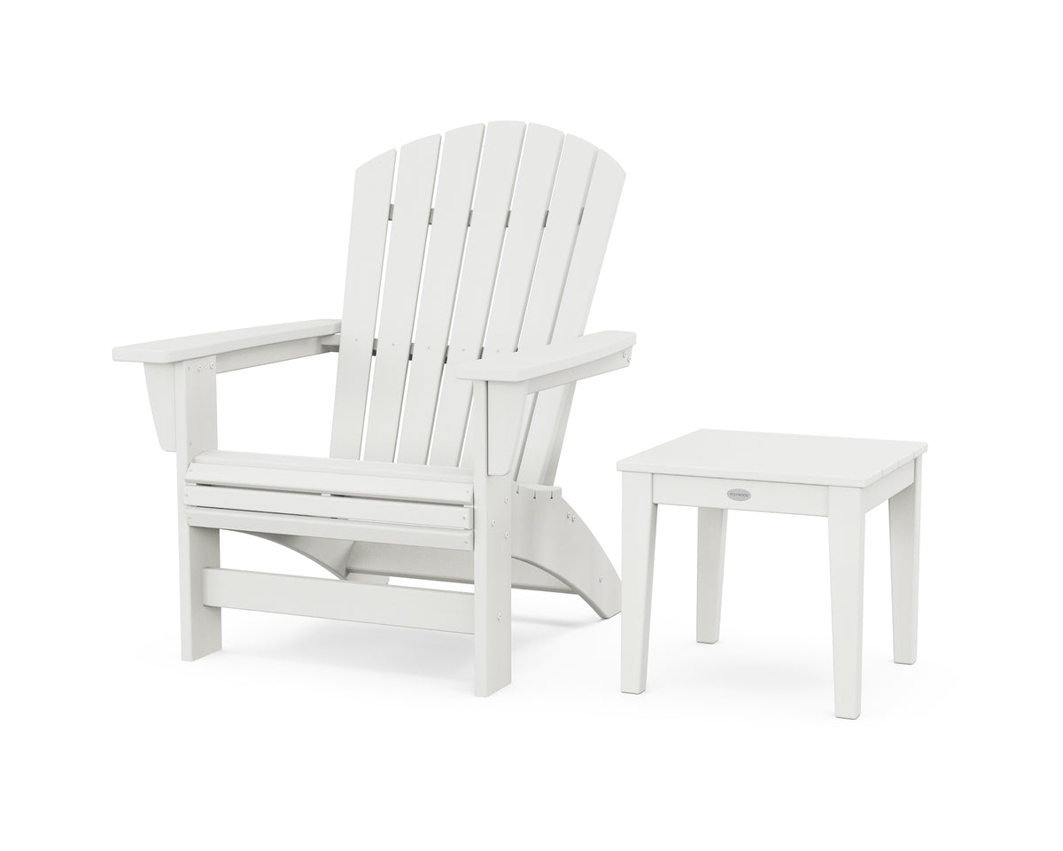 POLYWOOD Nautical Grand Adirondack Chair with Side Table in Vintage White
