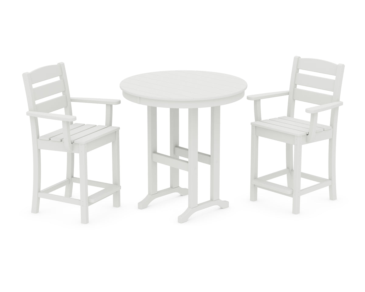 POLYWOOD Lakeside 3-Piece Round Farmhouse Arm Chair Counter Set in Vintage White
