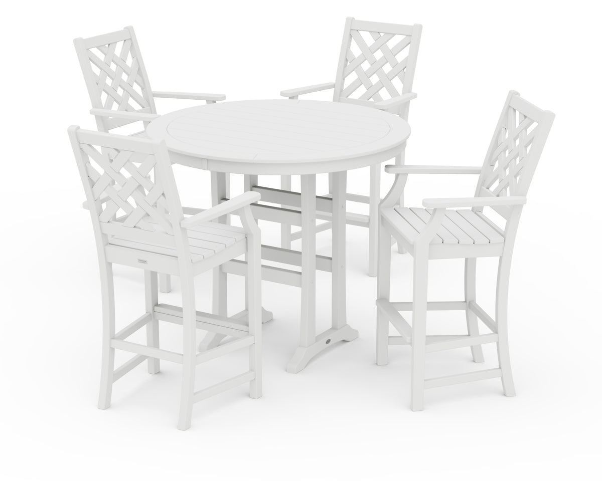 POLYWOOD Country Living Wovendale 5-Piece Round Bar Set in White