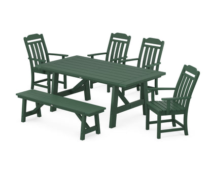 POLYWOOD Cottage 6-Piece Rustic Farmhouse Dining Set with Bench in Green