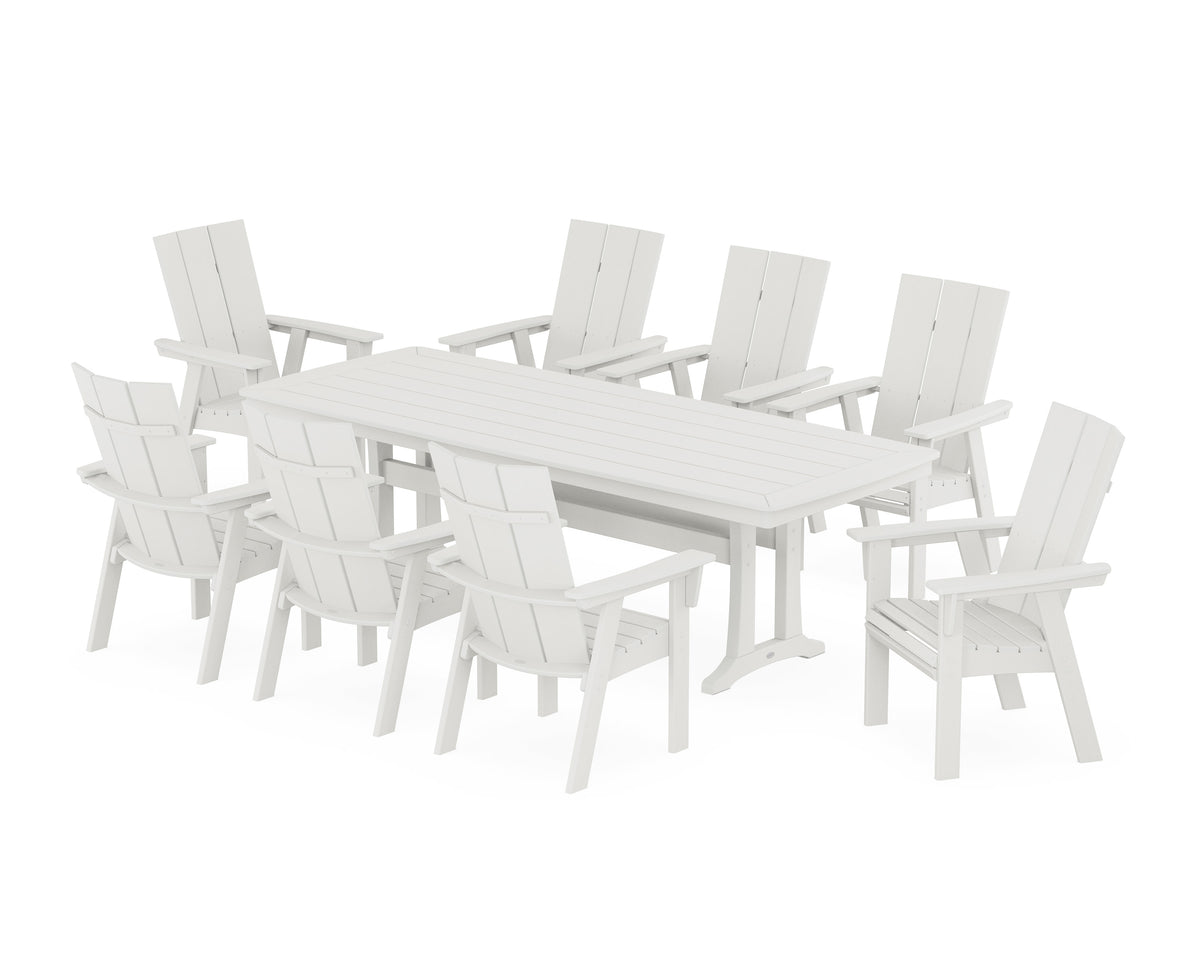 POLYWOOD Modern Curveback Adirondack 9-Piece Dining Set with Trestle Legs in Vintage White