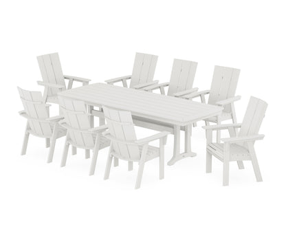POLYWOOD Modern Curveback Adirondack 9-Piece Dining Set with Trestle Legs in Vintage White