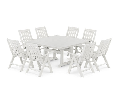 POLYWOOD Vineyard Folding Chair 9-Piece Square Dining Set with Trestle Legs in Vintage White