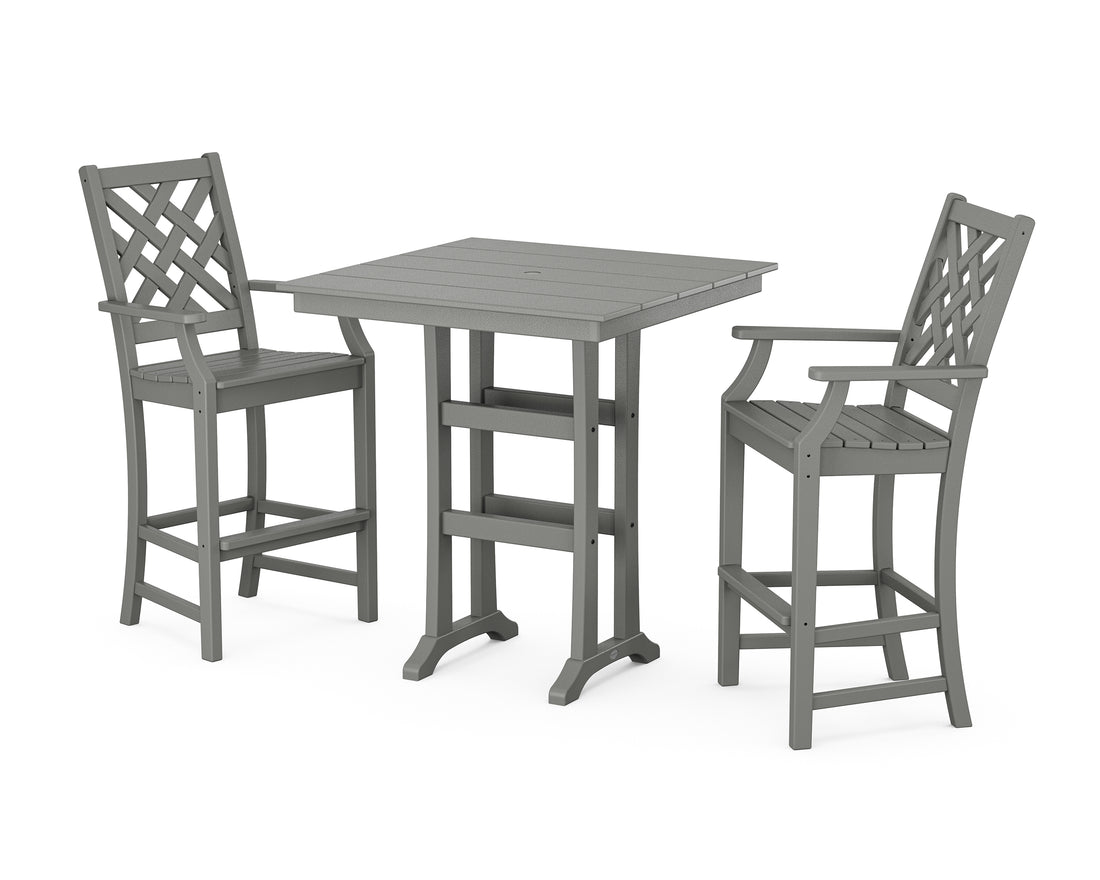 POLYWOOD Country Living Wovendale 3-Piece Farmhouse Bar Set with Trestle Legs in Slate Grey