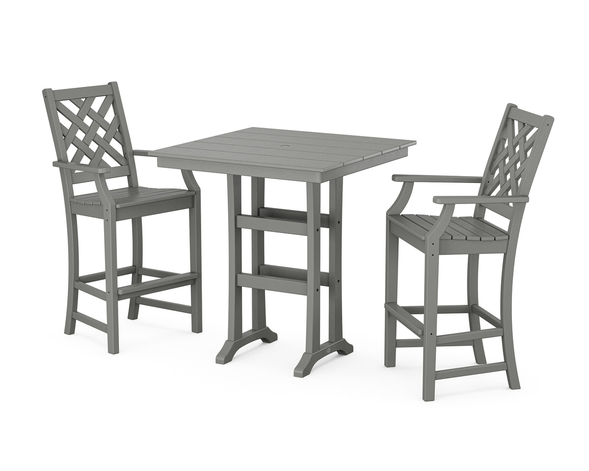 POLYWOOD Country Living Wovendale 3-Piece Farmhouse Bar Set with Trestle Legs in Slate Grey