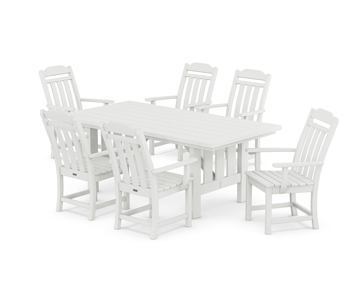 POLYWOOD Cottage Arm Chair 7-Piece Mission Dining Set in White
