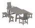 POLYWOOD Modern Adirondack 5-Piece Rustic Farmhouse Dining Set with Benches in Slate Grey