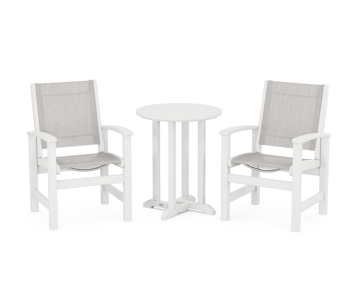 POLYWOOD Coastal 3-Piece Round Bistro Dining Set in White / Parchment