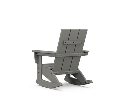 Angled view of the POLYWOOD Kids Modern Adirondack Rocking Chair in Slate Grey