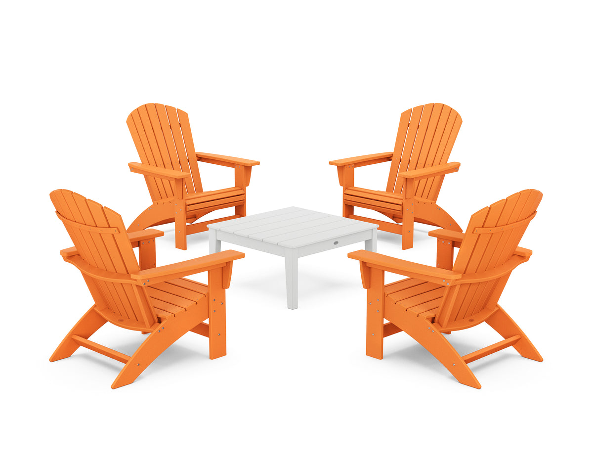 POLYWOOD 5-Piece Nautical Grand Adirondack Chair Conversation Group in Tangerine / White