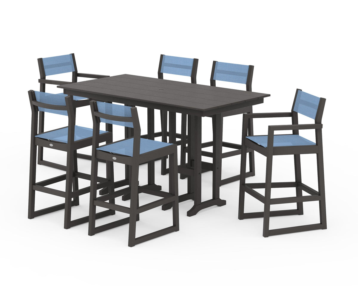 POLYWOOD EDGE Sling 7-Piece Farmhouse Bar Set in Vintage Coffee / Poolside