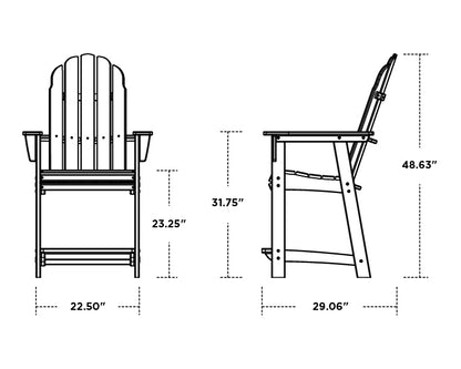POLYWOOD Vineyard Curveback Adirondack Counter Chair dimension drawing with width, depth and height measurements