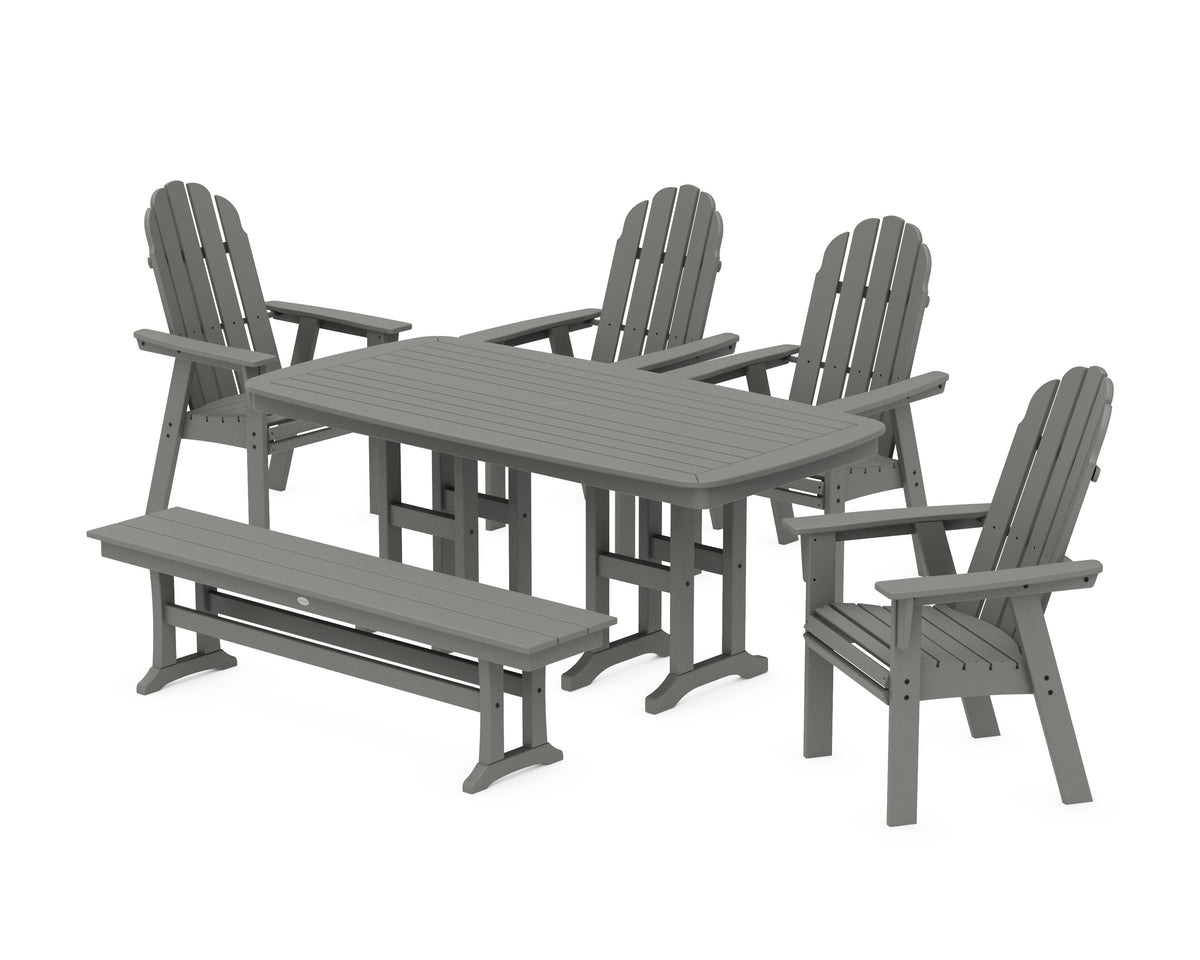 POLYWOOD Vineyard Curveback Adirondack Chair 6-Piece Dining Set with Bench in Slate Grey