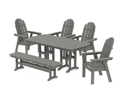 POLYWOOD Vineyard Curveback Adirondack Chair 6-Piece Dining Set with Bench in Slate Grey