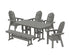 POLYWOOD Vineyard Curveback Adirondack Chair 6-Piece Dining Set with Bench in Slate Grey