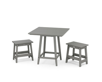 POLYWOOD Modern Studio Stool 3-Piece Square Bistro Set in Slate Grey