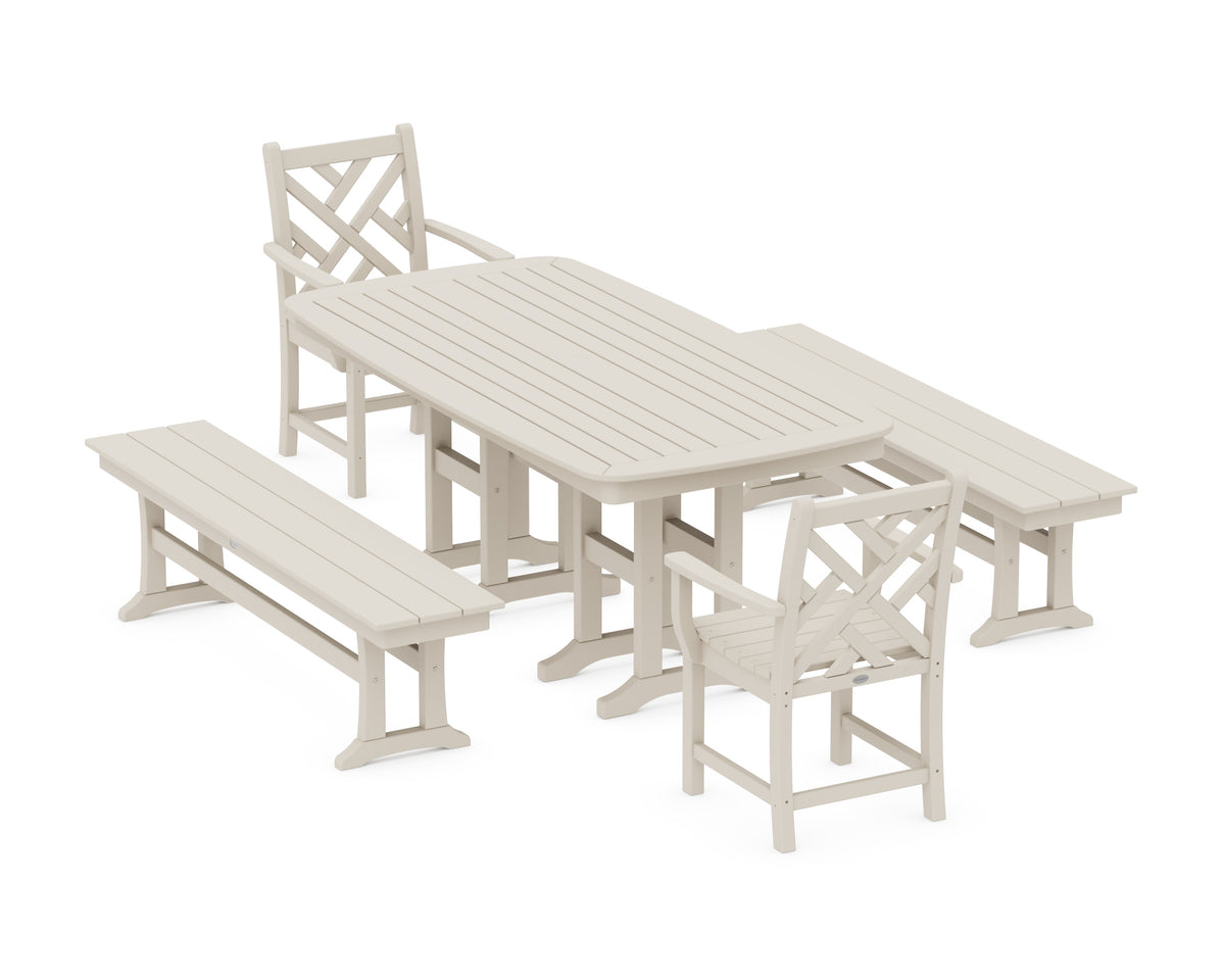 POLYWOOD Chippendale 5-Piece Dining Set with Benches - 37" x 72" Table in Sand