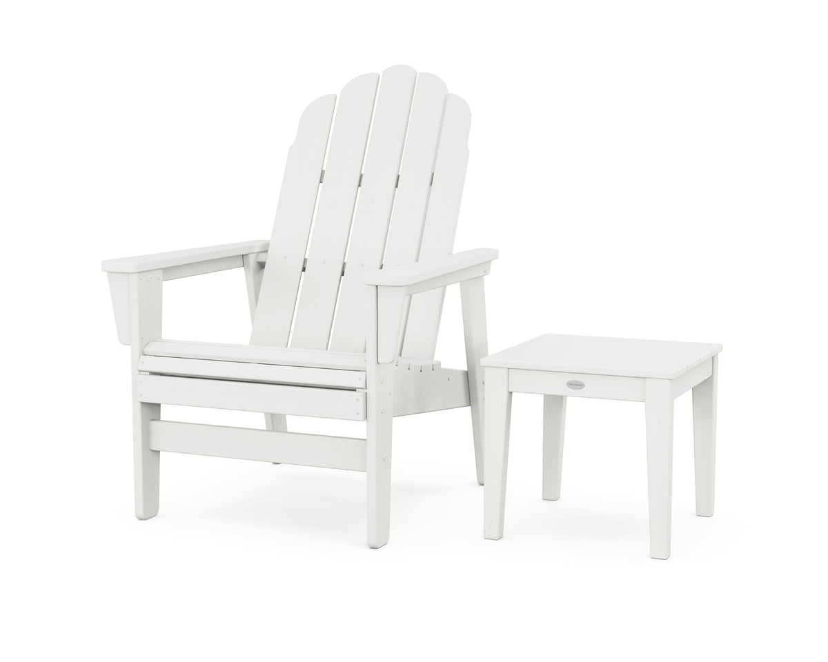 POLYWOOD Vineyard Grand Upright Adirondack Chair with Side Table in Vintage White
